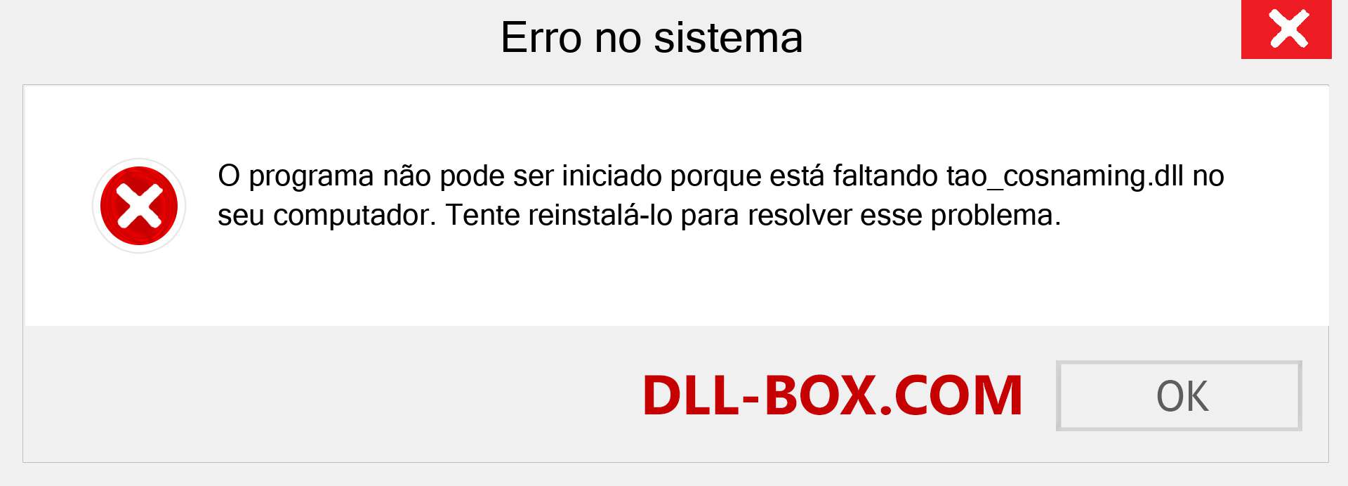 Arquivo tao_cosnaming.dll ausente ?. Download para Windows 7, 8, 10 - Correção de erro ausente tao_cosnaming dll no Windows, fotos, imagens